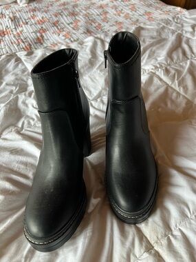 Minimal Black Chunky Heel Ankle Boots